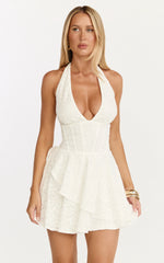 Lace Corset Style Bodice Halter Dress in White