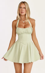 Halter Neck Ruched Bust Corset Dress in Sage
